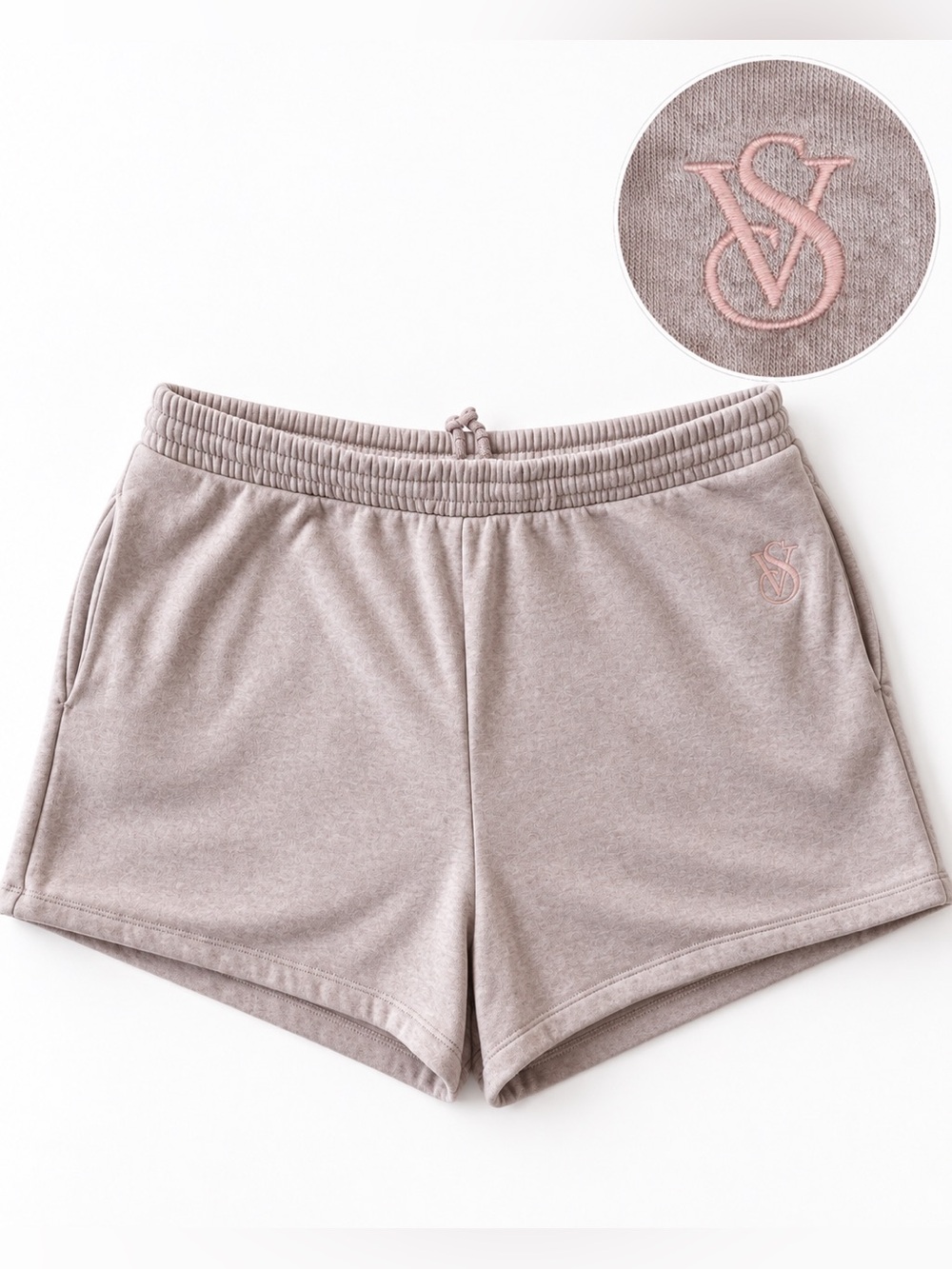 Victoria’s Secret Fleece Lounge Shorts L VS Logo Charm Light Taupe